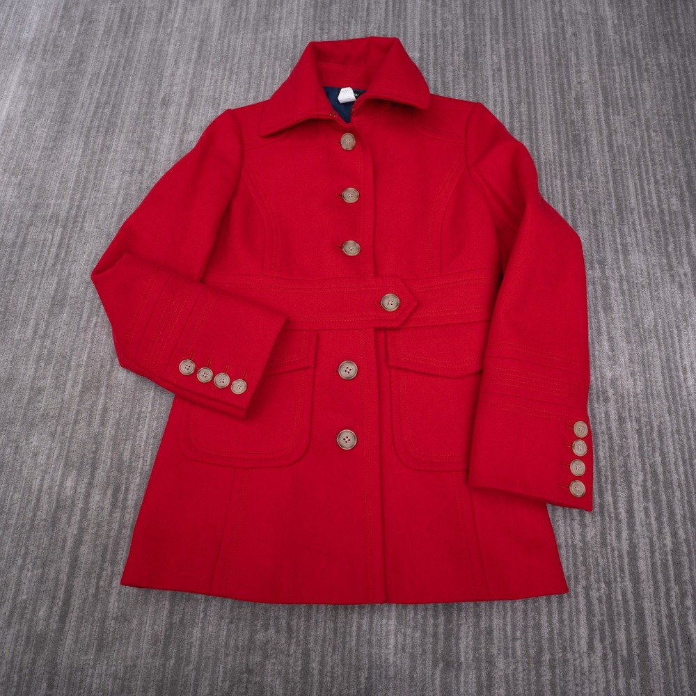 J.Crew Pea Coat Women 6 Red Excellent Wool Blend Longline Jacket 96085